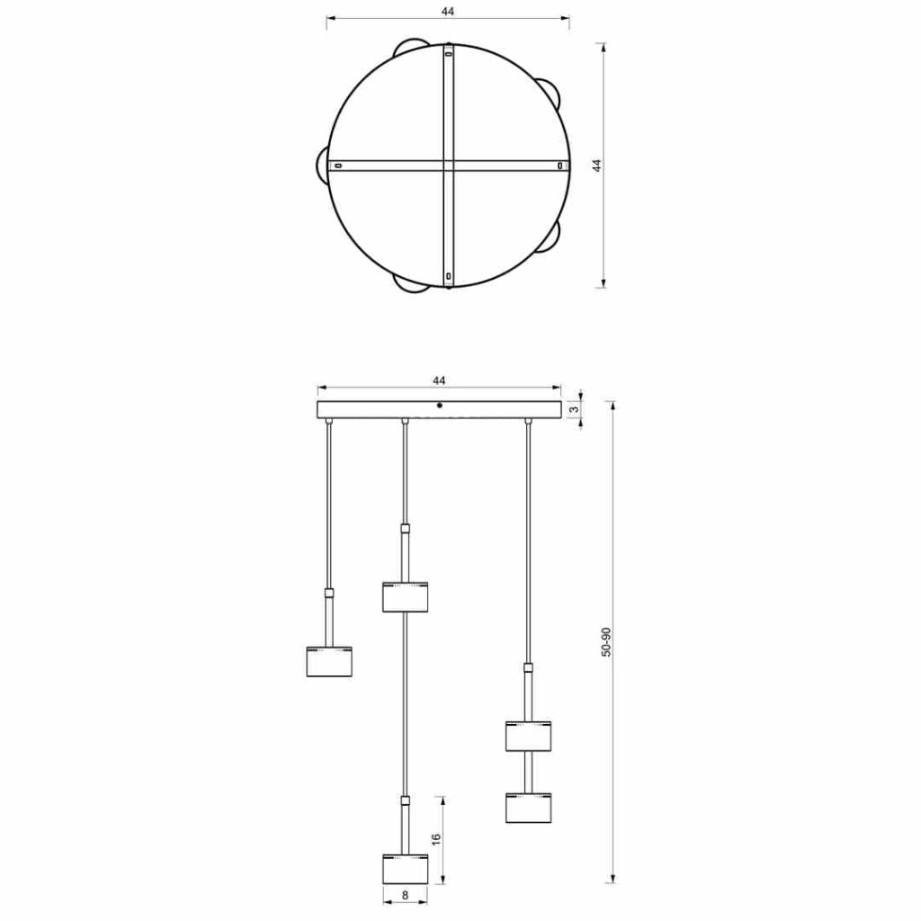 Lampadario sospeso Milagro Arena nero/ottone Ø44 5 luci