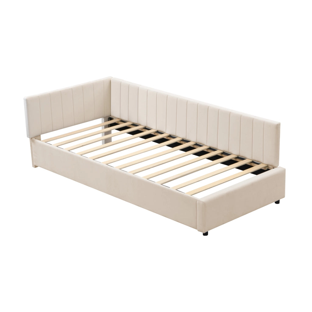 OKWISH Letto Divano 1 Posto, Schienale Reversibile, Testiera Imbottita e Velluto, 90 x 200 cm, senza Materasso, Beige
