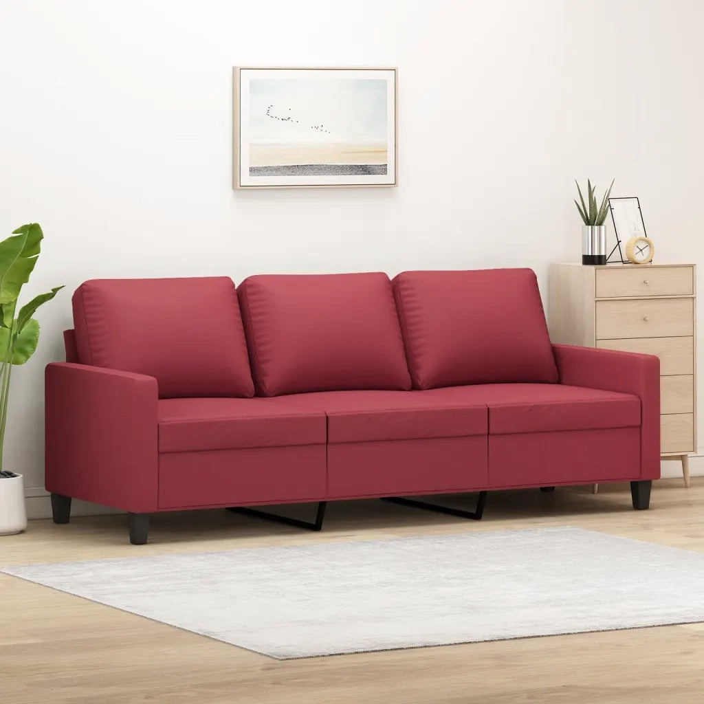 Divano a 3 Posti-Sofa 3 Posti Rosso Vino 180 cm in Similpelle 362771