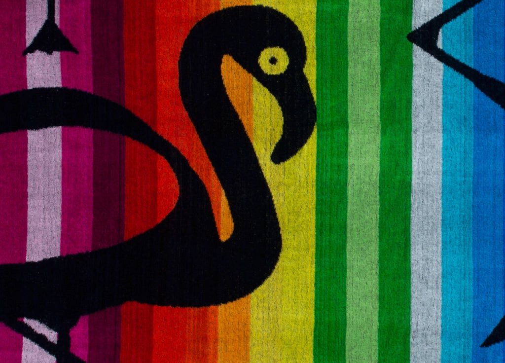 Telo Mare Jacquard Spugna Asciugamano Spiaggia Multicolor Flamingo