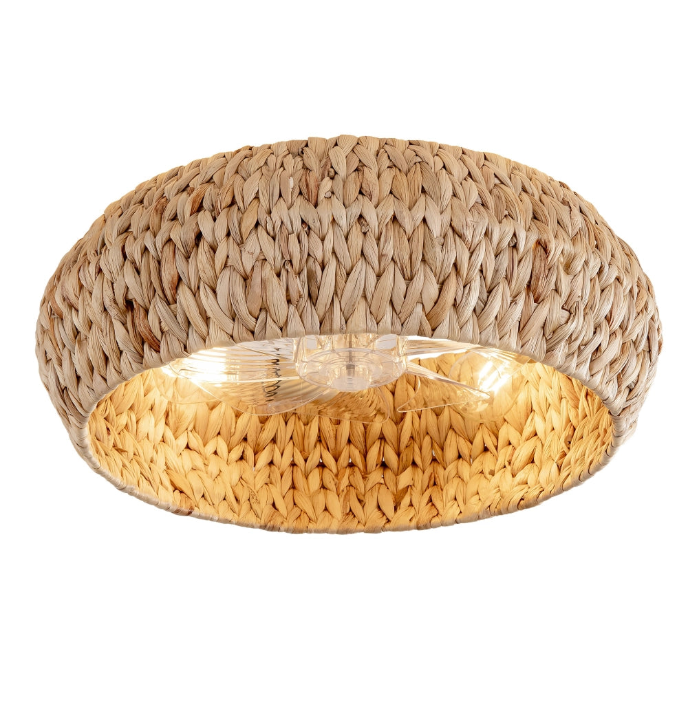Ventilatore da soffitto 53 cm con luce, in rattan e plastica color rame