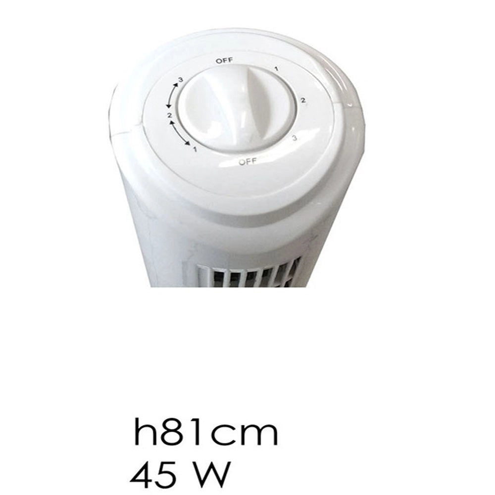 Trade Shop - Ventilatore A Torre Bianco Colonna H81 3 Velocità 45 W Slim Oscillante Flusso Aria Fresca -