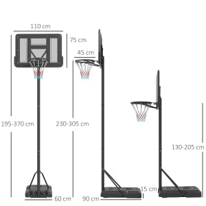Canestro da basket 2 in 1 con altezza regolabile, base riempibile e ruote, per esterni e piscina, nero