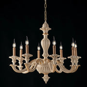 Lampadario in legno Avorio e foglia Oro otto luci 80x h70 cm