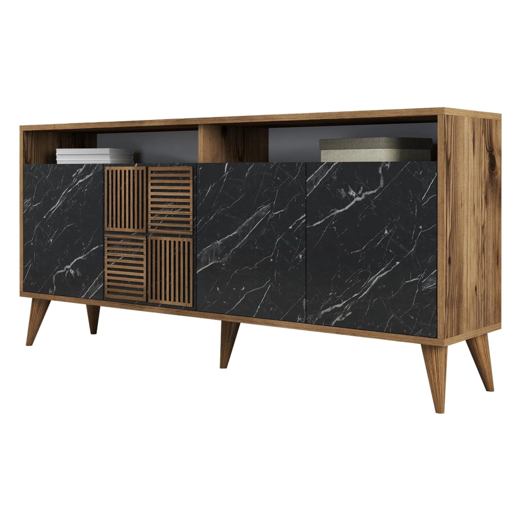 Madia Thuile, Credenza 2 Ripiani, 160x35x78h cm Nero Marmo
