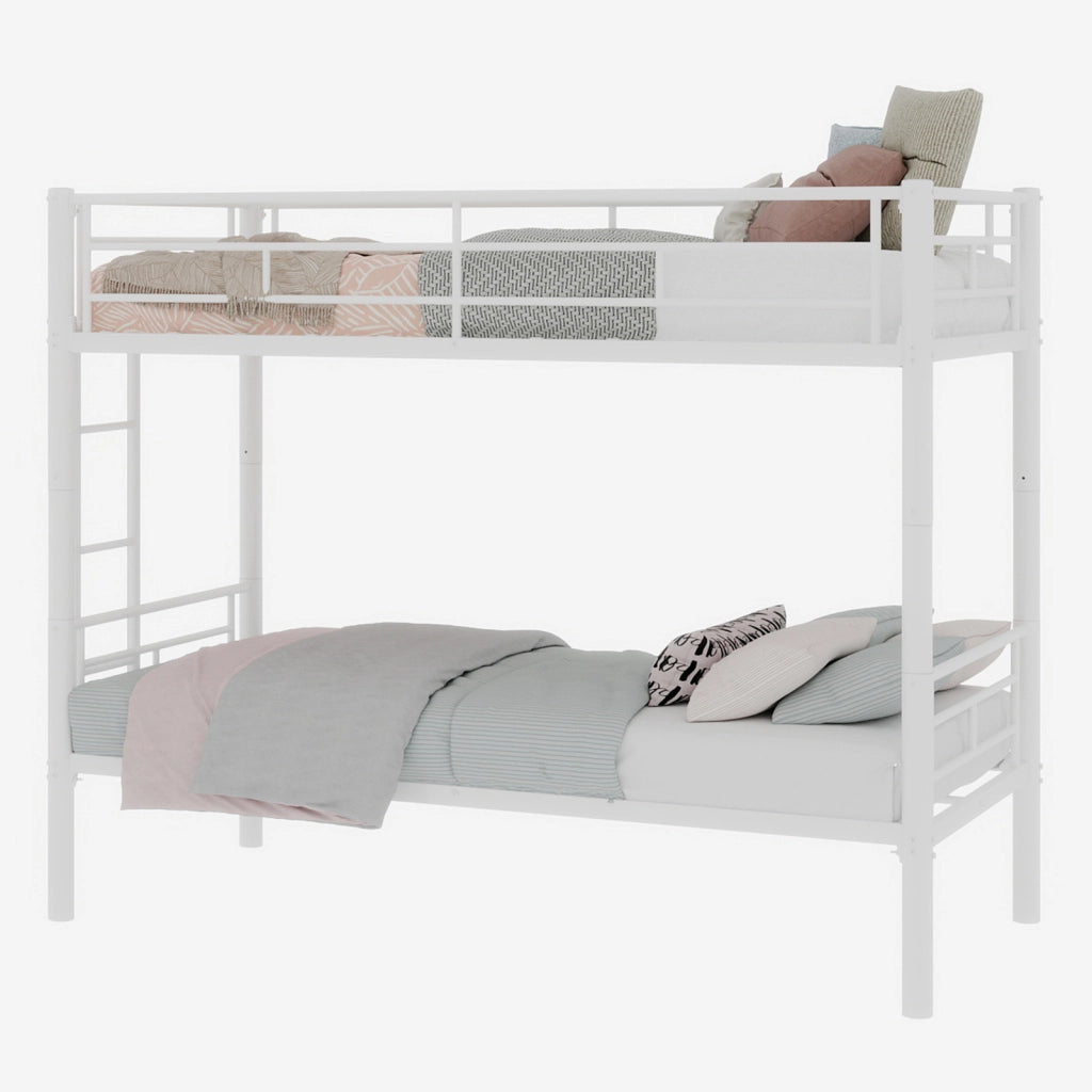 Letto a castello 90 × 190 cm con scala e barriere, convertibile in due letti singoli, senza materasso, bianco