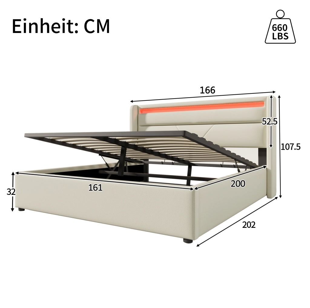 Letto contenitore matrimoniale 160x200 con LED e vano salvaspazio