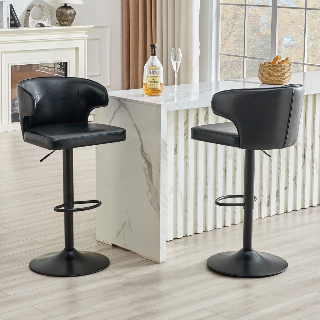 Sgabello da bar girevole con schienale e altezza regolabile, poggiapiedi, in PU nero, 70,5 × 56,0 × 55,5 cm