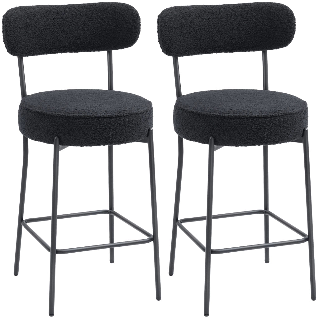 Sgabelli da Bar con Schienale ¨C zephmum ¨C Tessuto Bouclette, Nero, 49x52x95 cm