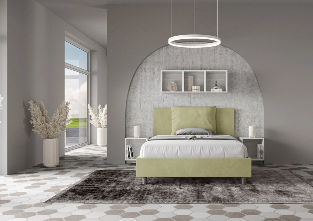 Letto matrimoniale francese senza rete imbottito 140x190 microfibra blu Antea