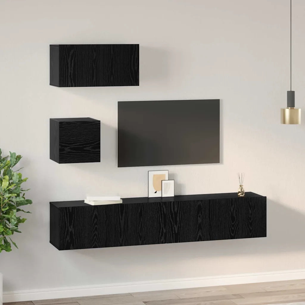vidaXL Set mobile TV 4 pcs Rovere nero 80 x 30 x 30 cm