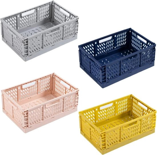 Set di contenitori in plastica pieghevoli da 4 pezzi - Grande formato - Stivabile - Colorati - Ideali per la cucina, la camera da bagno e l'ufficio