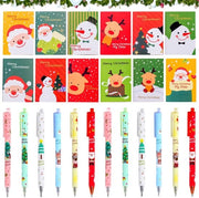 Set di pennarelli di Natale, 12 pennarelli di Natale cartoon + 12 blocchi di appunti mini di Natale, set di materiali per scrivere, set di scrittura di Natale, regalo di Natale per scuola, ufficio, famiglia, festa di Natale