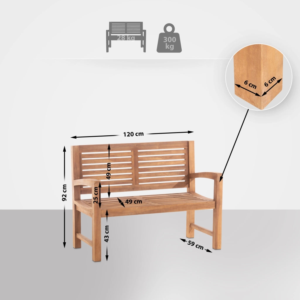 Teakbank Halden 120 cm mit Abdeckhaube