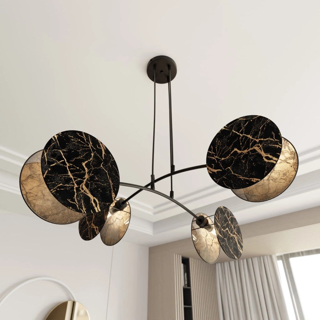 Lampada sospesa Emibig Motif nera 4 luci E27 marmo