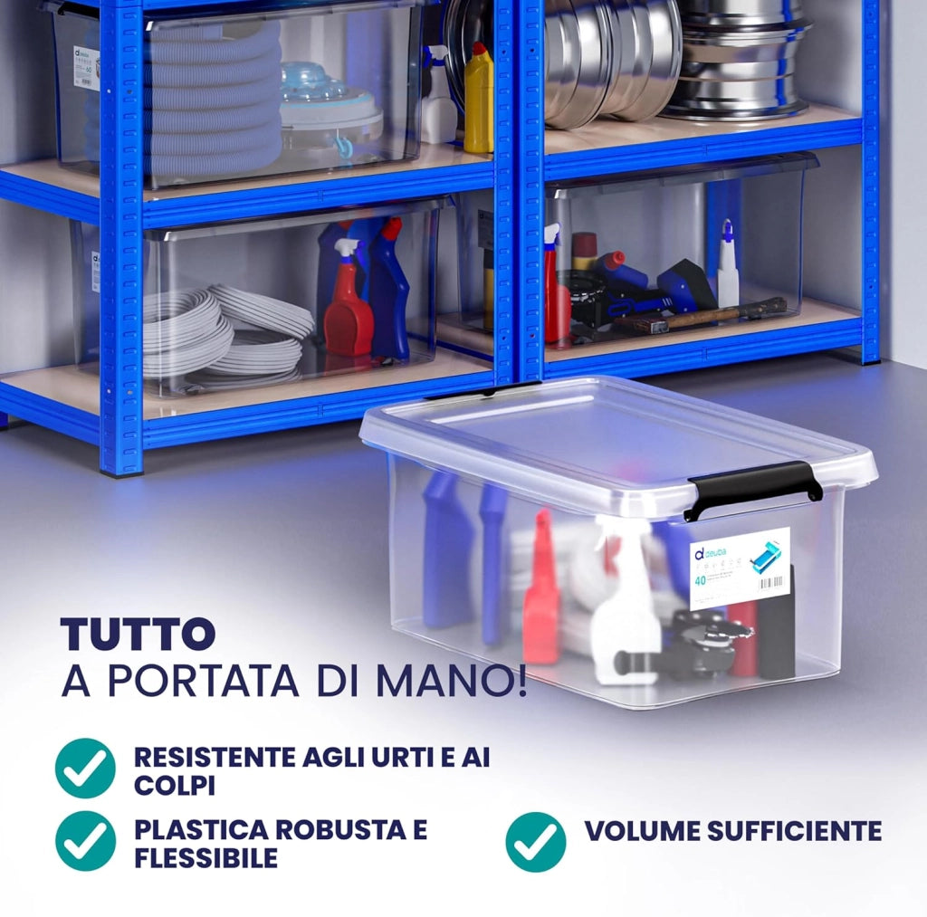 4x Contenitore Trasparente 40L con Coperchio BPA Free Scatole Impilabili Scatola Organizer Cucina Congelatore Contenitori Plastica Box