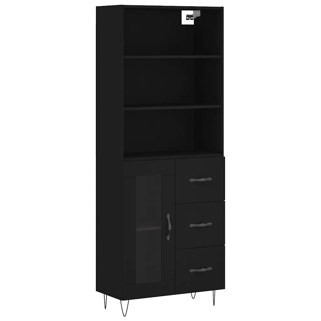 Credenza | Madia | Buffet da pranzo | Armadio da pranzo Nera 69,5x34x180 cm in Legno Multistrato