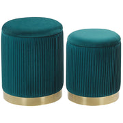 Set di 2 pouf portaoggetti Rivestimento in velluto di poliestere blu turchese Base dorata Design moderno Ciuffo orizzontale Soggiorno pezzo