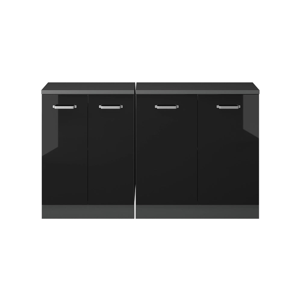 Set di mobili sottotetto Rion Nero lucido/Antracite 140 cm Set di 2 carcasse armadio profondità 60 cm Vicco
