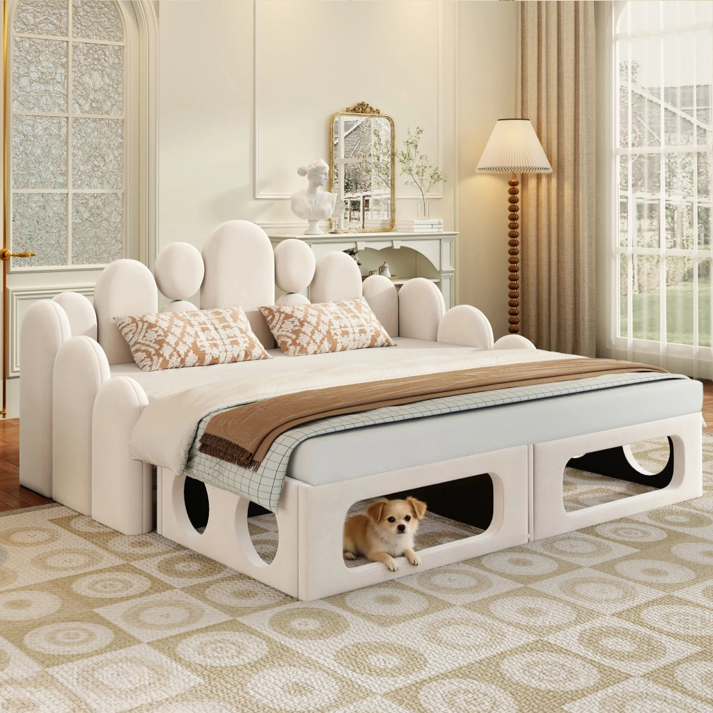 LETTO Divano letto con cuccia per animali 180x200 cm Velluto Beige
