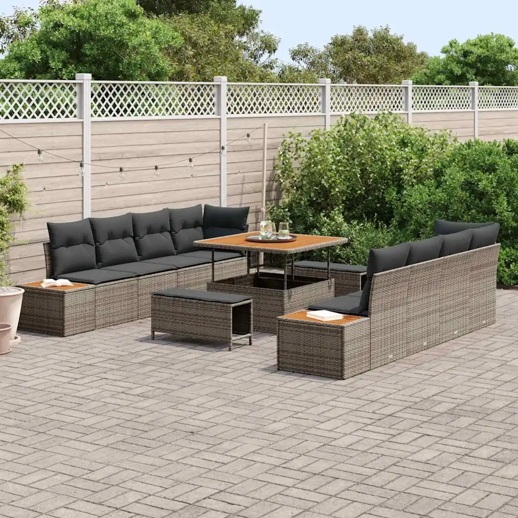 Set Divano da Giardino 11 pcs Grigio polyrattan