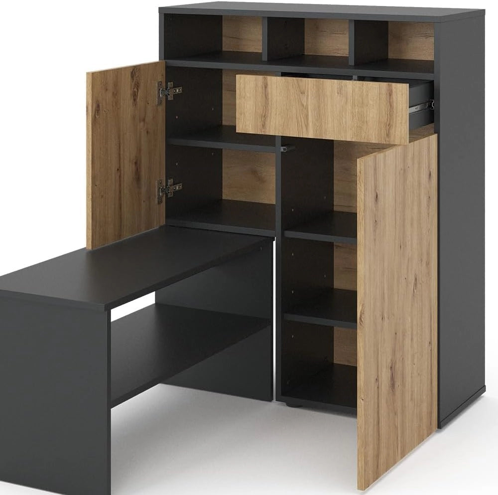 Mobile porta scarpe Selena, Grigio, 124.5 x 102 cm, con seduta e superfici d’appoggio variabili