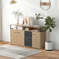 Credenza Moderna con 3 Ante e 3 Cassetti, Maniglie in Metallo, per Soggiorno e Cucina, 150x35x75.9 cm, Nero Marrone