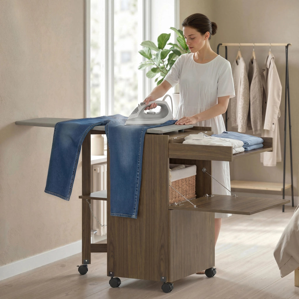 Mobile Asse da Stiro Pieghevole con Vano Aperto ¨C zephmum ¨C Marrone 154x55x87