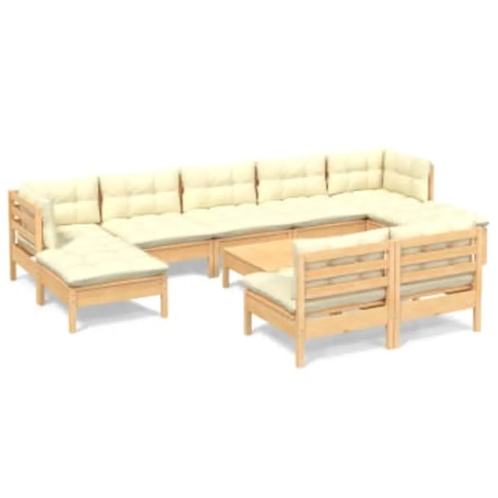 Set Divani da Giardino 10 pz con Cuscini Crema Massello di Pino cod mxl 73607