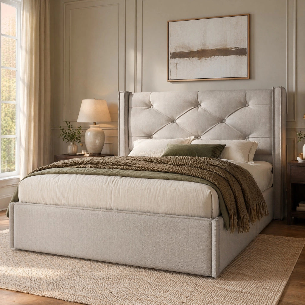Letto singolo imbottito 90x200 cm con contenitore, rete a doghe sollevabile, grigio chiaro
