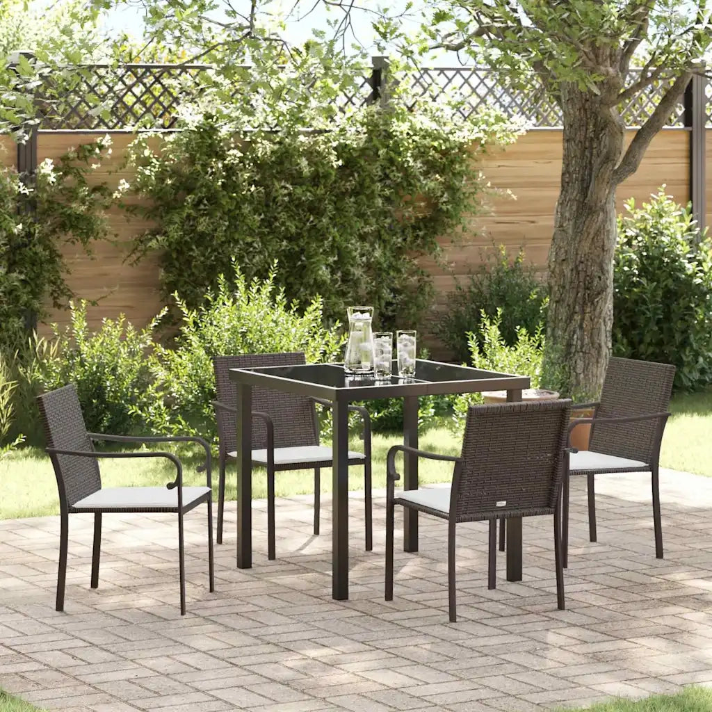 Set da Pranzo per Giardino 5 pcs Marrone e Nero Rattan in PE