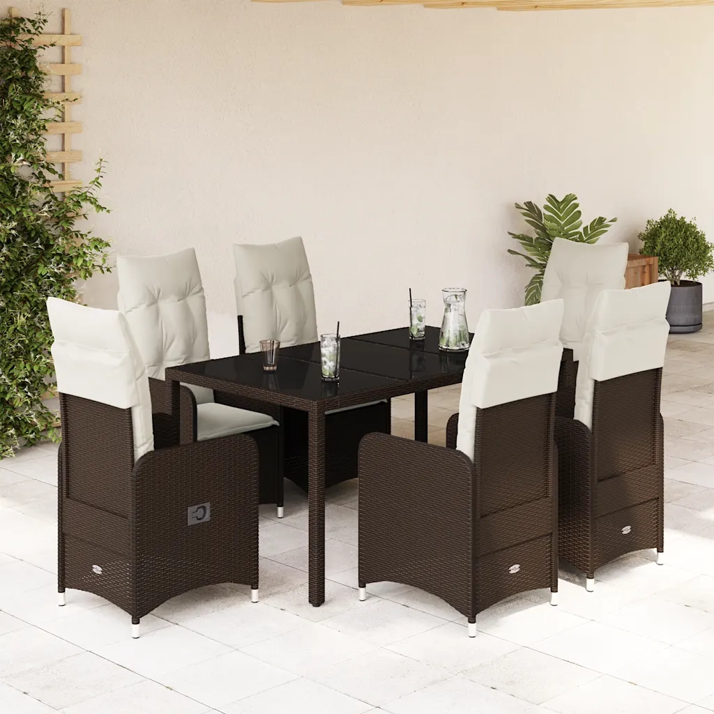 vidaXL Set Bistrò da Giardino 7 pz con Cuscini in Polyrattan Marrone