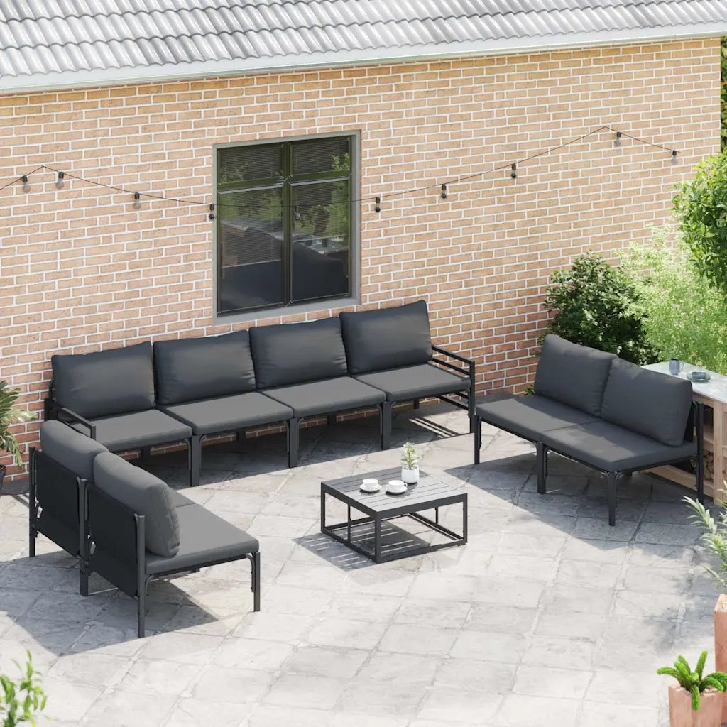 Set Divano da Giardino con cuscino 9 pcs Nero Acciaio 3378985