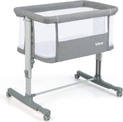 3 in 1 Culla Neonato Fianco Letto, Lettino Neonato Dondolo con Materasso, Culla Co-Sleeping Fino a 9 kg, Altezza Regolabili, 84 x 59,5 x 80,5cm (Grigio)