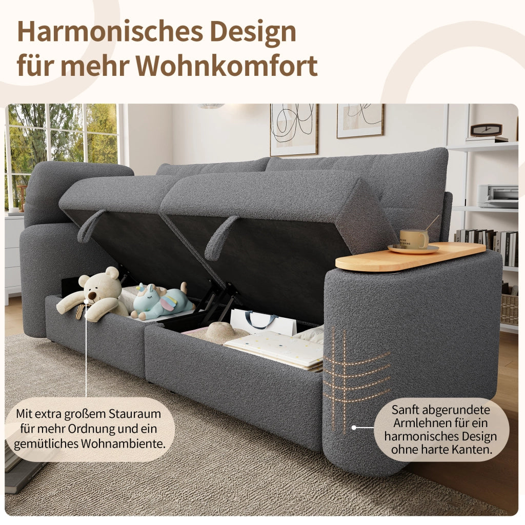 SOFA 2-3 POSTI MODULARE 207,5x80x87 cm TEDDY GRIGIO CON TAVOLINO GIREVOLE