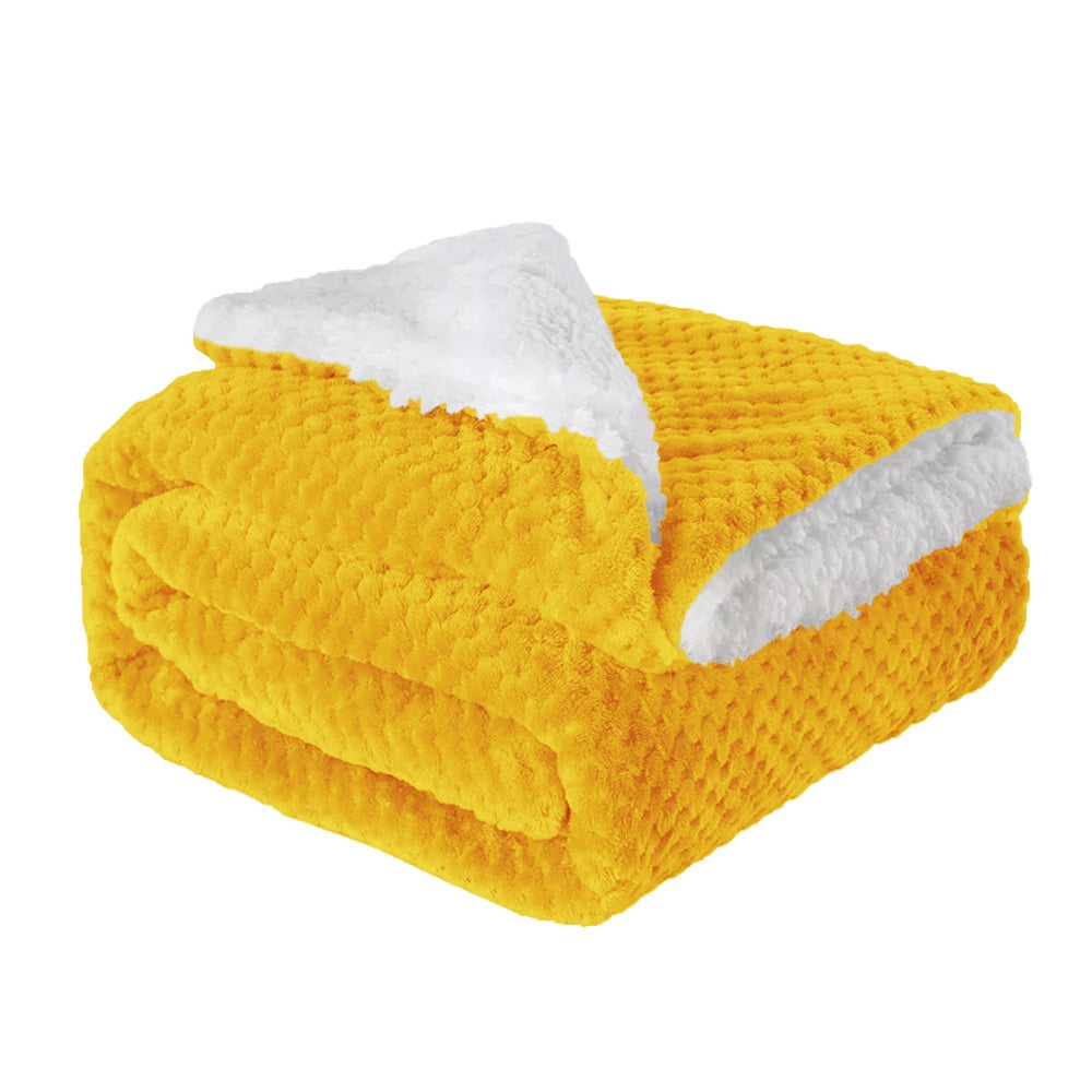 Coperta Plaid in Pile Sherpa Invernale Tinta unita 440 Gr/Mq Senape - Matrimoniale 200x230