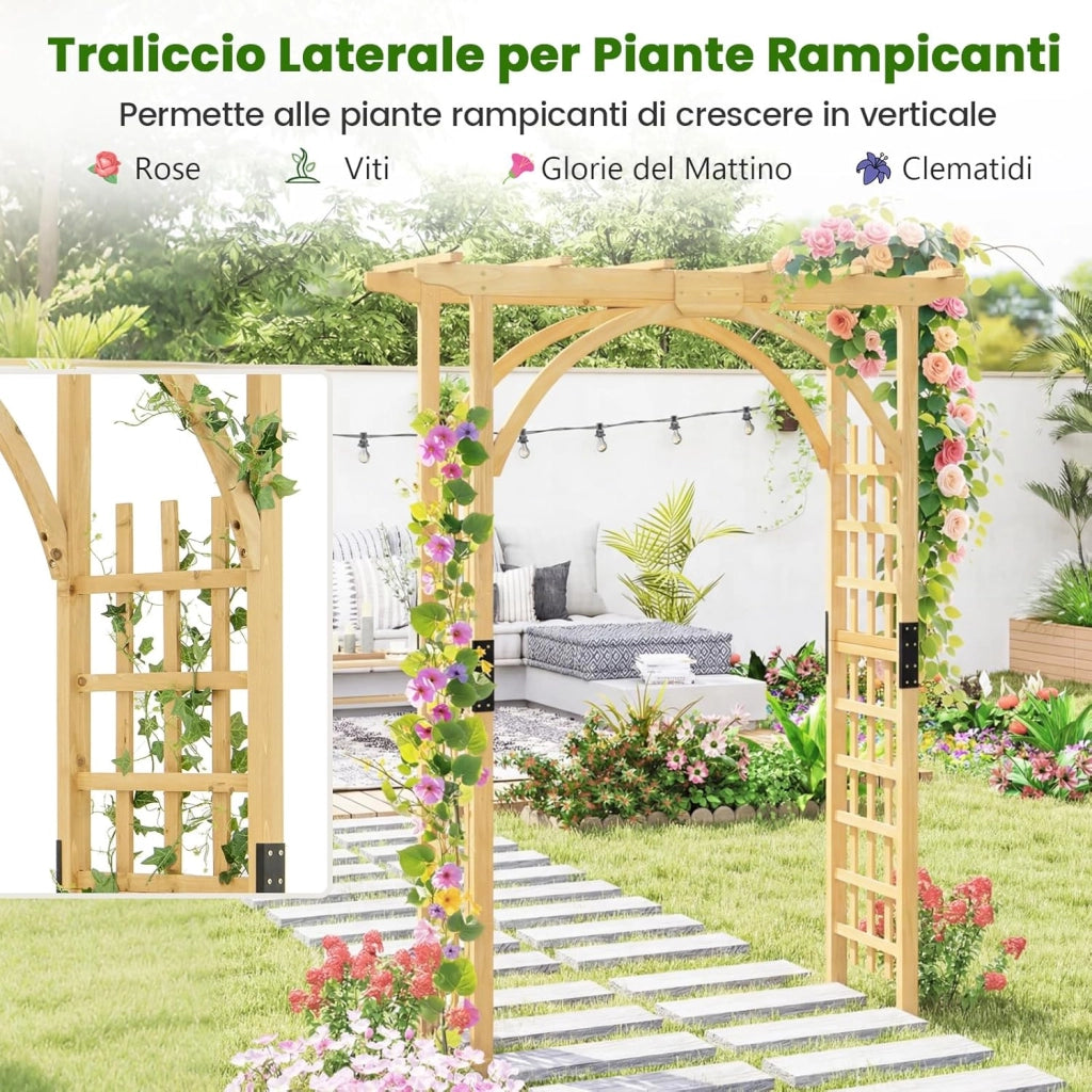 Arco da Giardino in Legno, Pergola da Esterno per Piante Rampicanti, Pergolato per Matrimonio e Feste, da Giardino, Patio e Cortile (Modello 3)