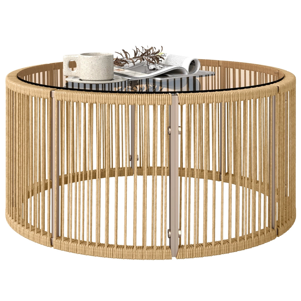 Tavolino da caff¨¨ in polirrattan con piano in vetro temperato ¨C zephmum ¨C marrone 70x70x33 cm