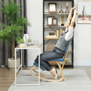 Sedia Ergonomica Inginocchiatoio con Schienale 51x84x93 cm in Legno di Betulla e Cuscini Blu