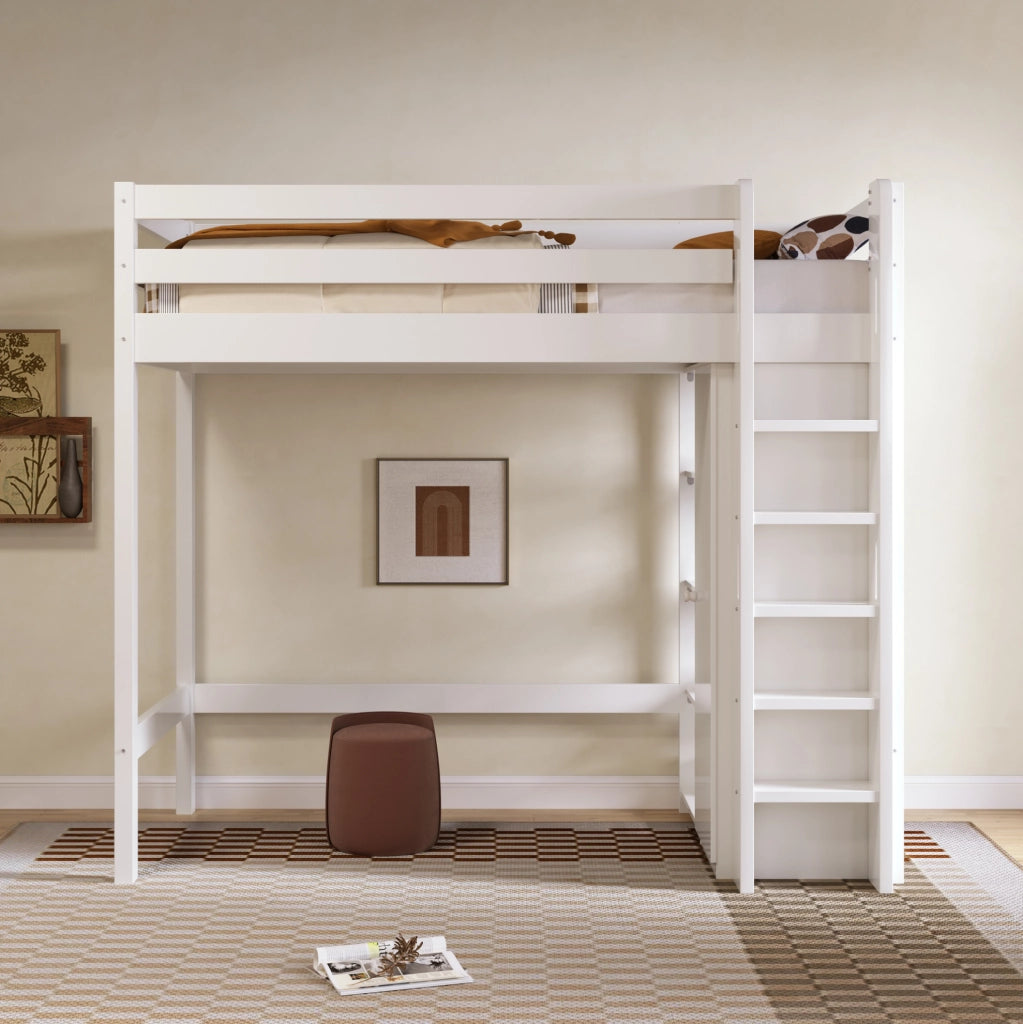 Letto a soppalco 90x200 cm con armadio e 6 ripiani, bianco