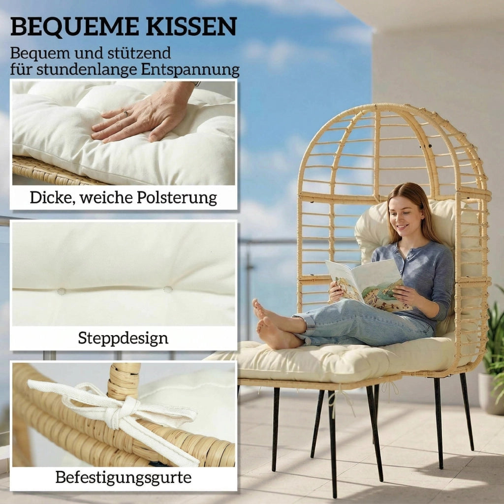 Poltrona da giardino in rattan con poggiapiedi e cuscini ¨C zephmum ¨C Beige