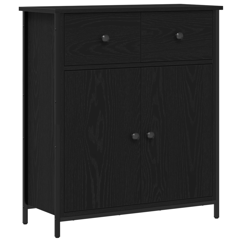 Mobile Nero Rovere 70x30x80 cm Legno ingegnerizzato e Acciaio