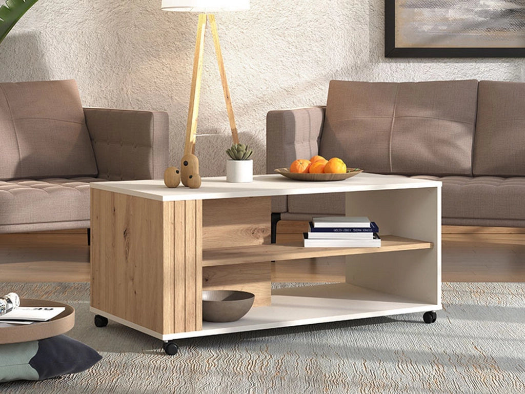 Dosso, Tavolino da Salotto con Ruote, 101x54.5x46h cm Beige