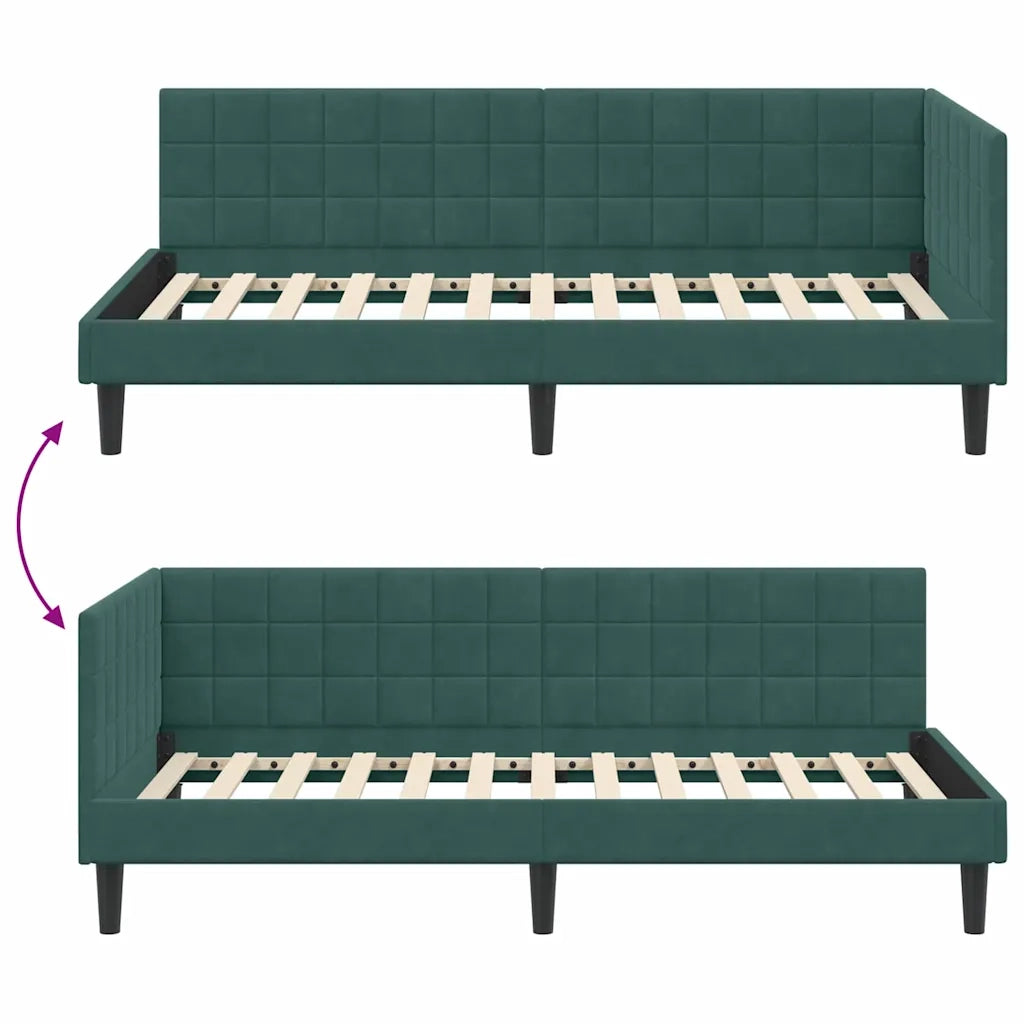 vidaXL Cornice del letto ad angolo Verde scuro 90 x 190 cm Velluto