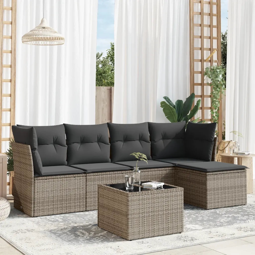 Set Divano da Giardino 6 pz con Cuscini Grigio in Polyrattan