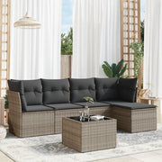 Set Divano da Giardino 6 pz con Cuscini Grigio in Polyrattan