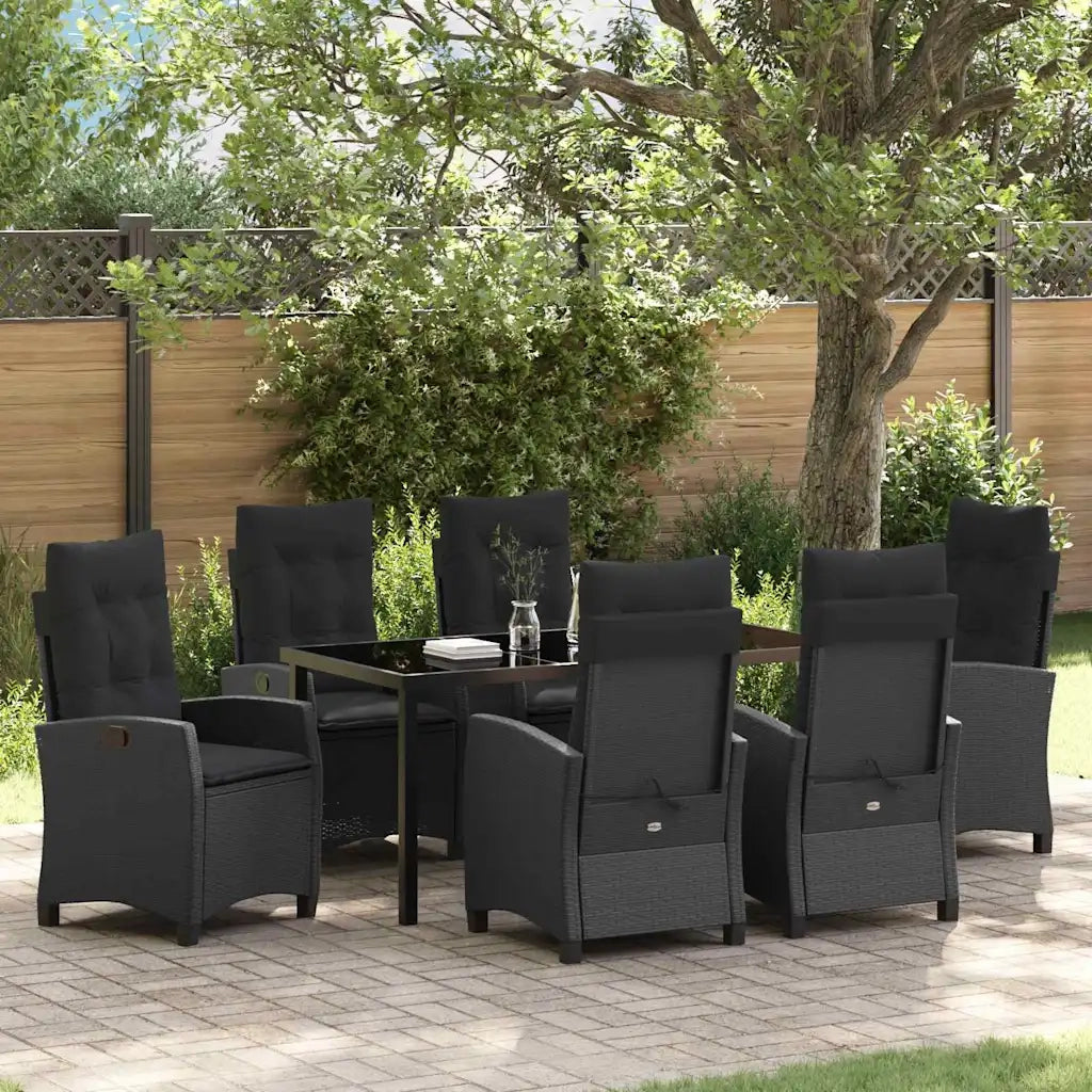 Set da Pranzo per Giardino con cuscino 7 pcs Nero polyrattan