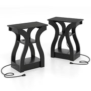 Set di 2 tavolini laterali a tre livelli 50 x 30 x 60,5 cm con stazione di ricarica integrata stile moderno legno ingegnerizzato nero 20_0012493