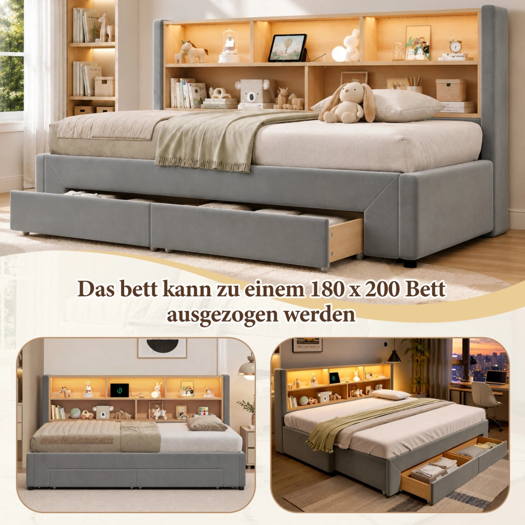 letto imbottito velluto grigio 90x200 cm