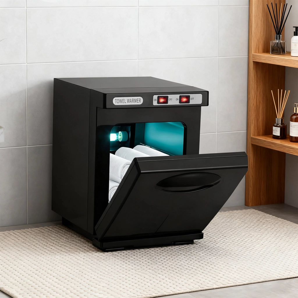 ZMH Scaldasalviette nero 5L scaldasalviette rotante a 360° asciugasalviette UV per saloni di bellezza e spa